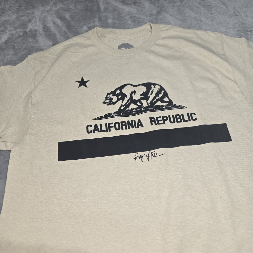 Ring Of Fire T Shirt Men Large Tan California Republic Bear Graphic Casual Tee
